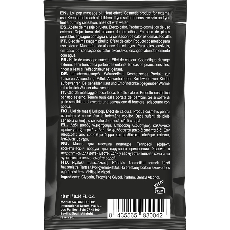 COQUETTE CHIC DESIRE - HUILE DE MASSAGE CHAUFFANTE DE POCHE EMBRASSABLE LOLLIPOP 10 ML