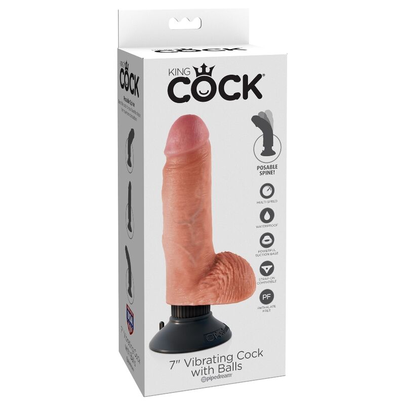 KING COCK - DILDO VIBRANT AVEC TESTICULES 17,78 CM NATUREL