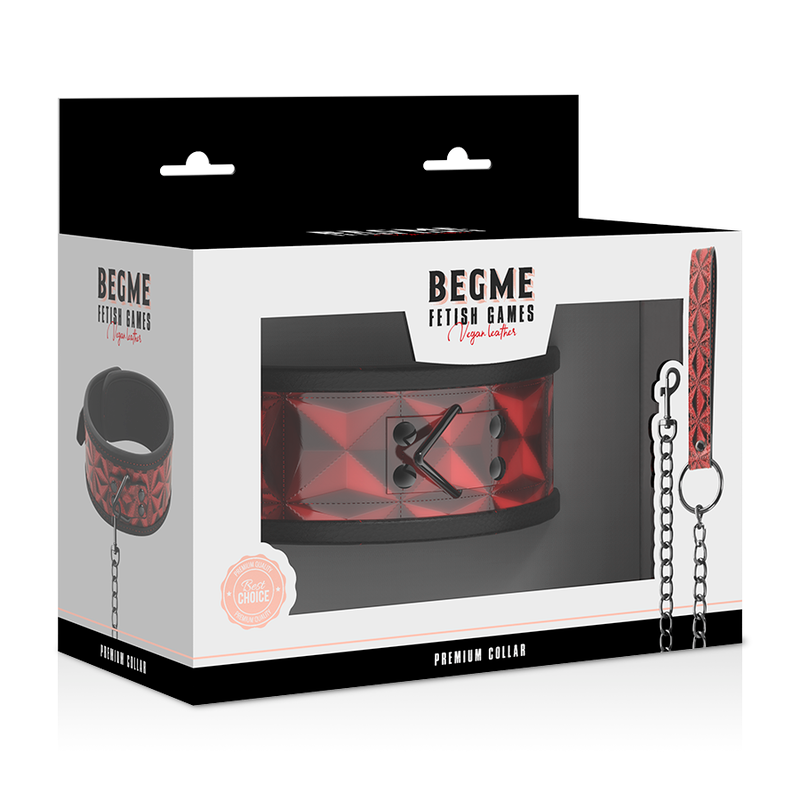 BEGME - COLLIER EN CUIR VÉGÉTALIEN HAUT DE GAMME ÉDITION ROUGE AVEC DOUBLURE EN NÉOPRÈNE