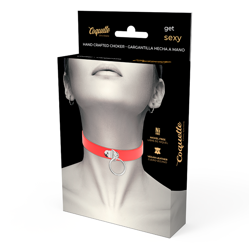 COQUETTE CHIC DESIRE - COLLIER ROUGE EN CUIR VÉGÉTALIEN ACCESSOIRE FÉTICHE POUR FEMMES