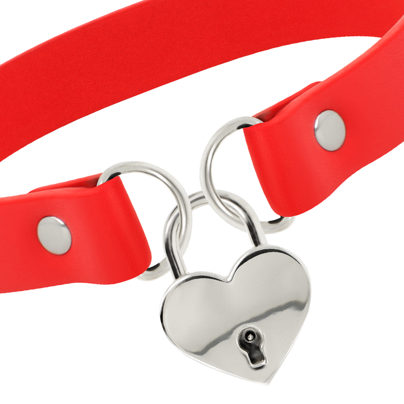 COQUETTE CHIC DESIRE - COLLIER ROUGE EN CUIR VEGAN AVEC ACCESSOIRE CŒUR ET CLÉ