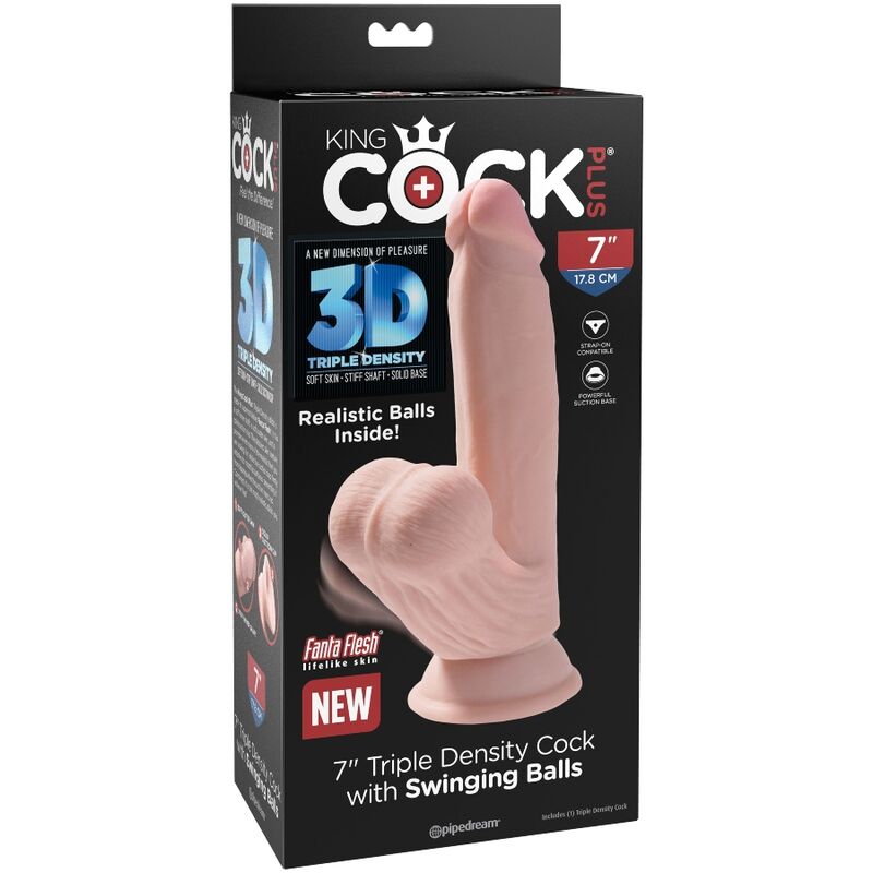 KING COCK - PLUS GODEMICHET 3D TESTICULES PENDANTS 15.2 CM PEAU CLAIRE
