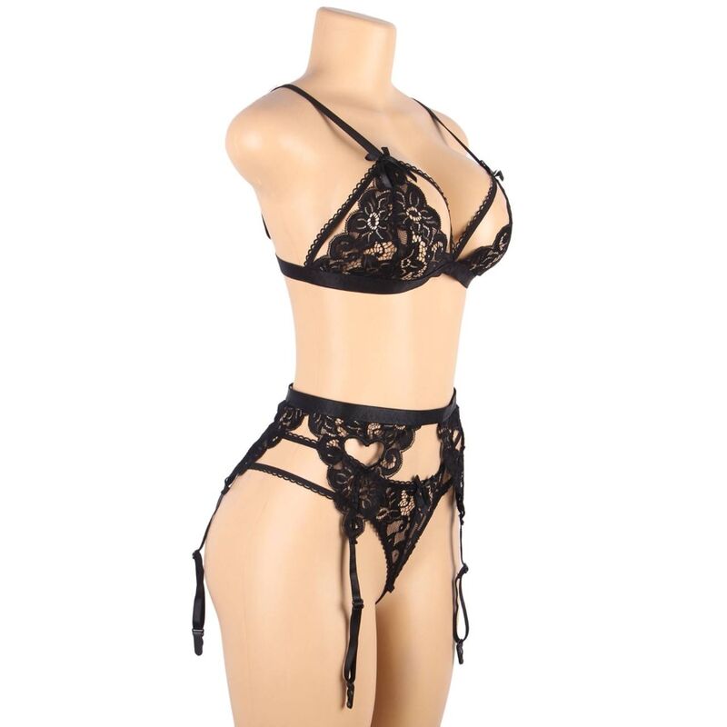ENSEMBLE SUBLIME - TROIS PIÈCES SOUTIEN-GORGE + PORTE-JARRETELLES + TANGA L/XL