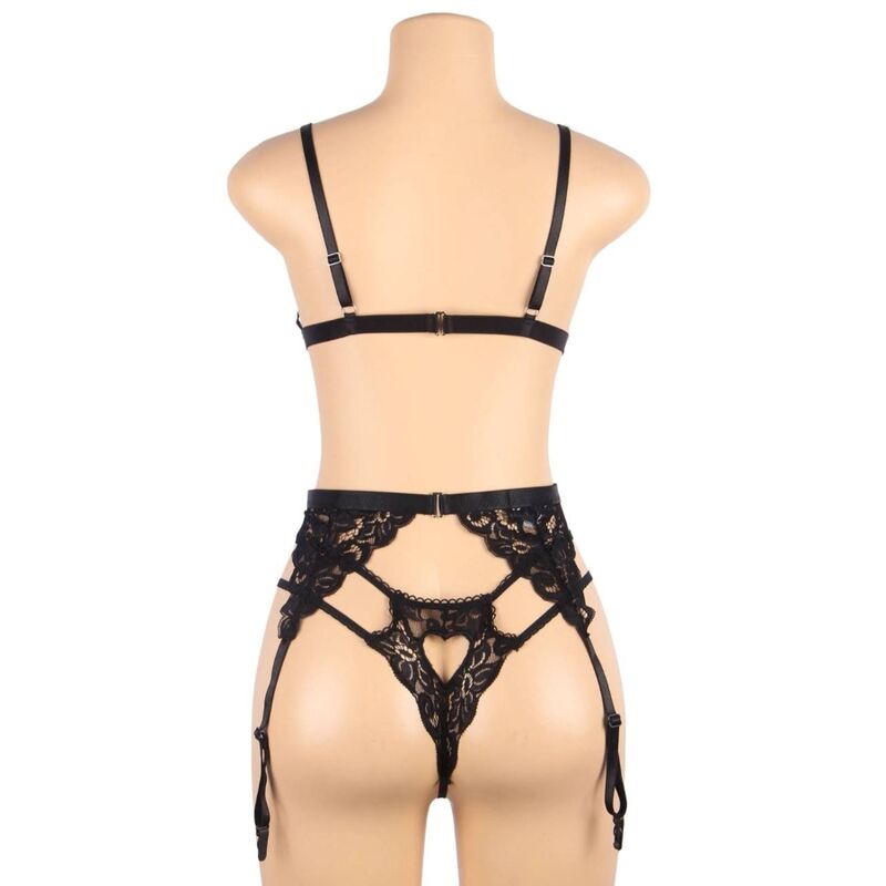 ENSEMBLE SUBLIME - TROIS PIÈCES SOUTIEN-GORGE + PORTE-JARRETELLES + TANGA L/XL