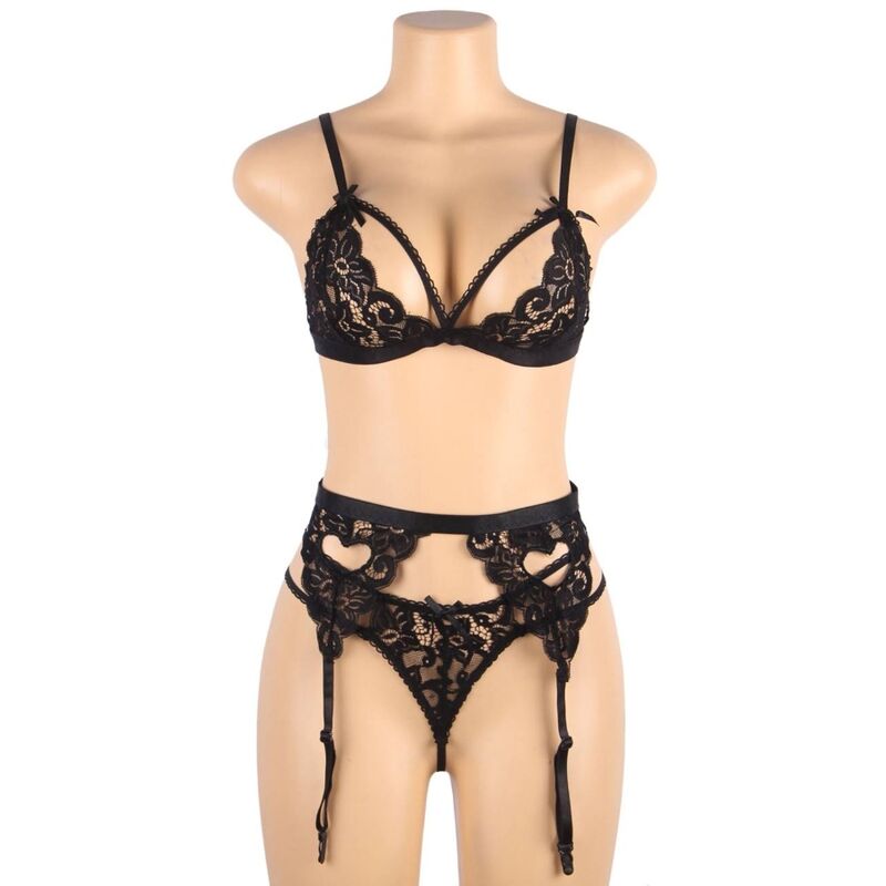 ENSEMBLE SUBLIME - TROIS PIÈCES SOUTIEN-GORGE + PORTE-JARRETELLES + TANGA L/XL