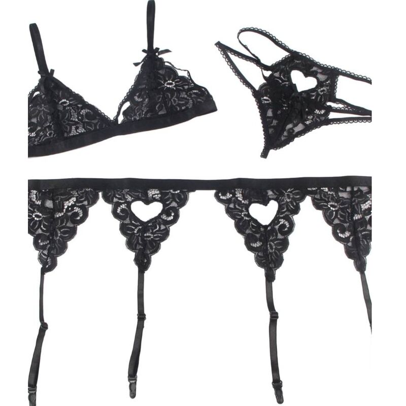 ENSEMBLE SUBLIME - TROIS PIÈCES SOUTIEN-GORGE + PORTE-JARRETELLES + TANGA L/XL