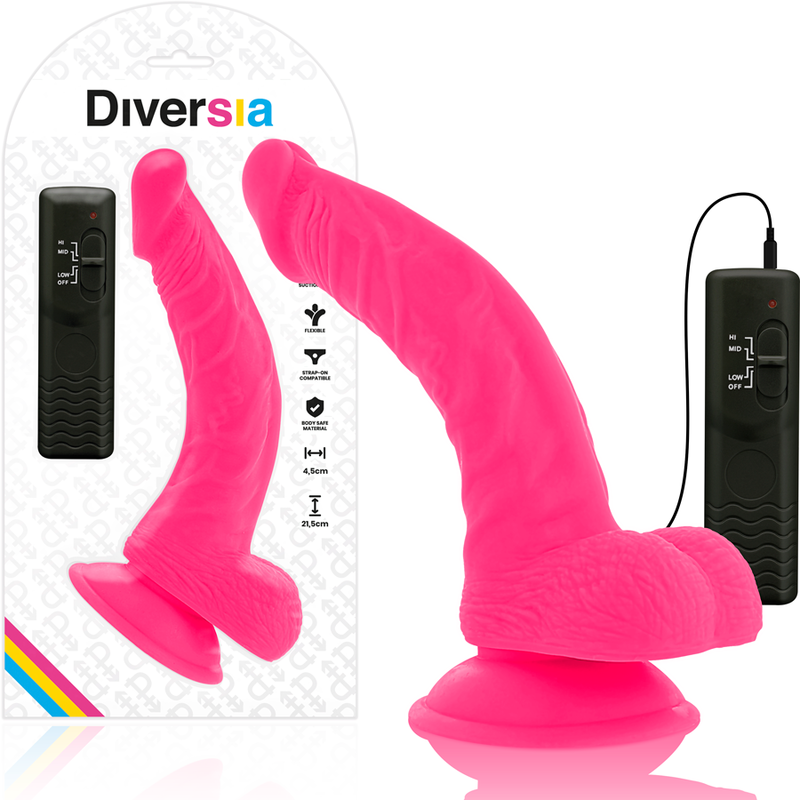 DIVERSIA - GODEMICHET VIBRANT FLEXIBLE ROSE 21.5 CM -O- 4.5 CM