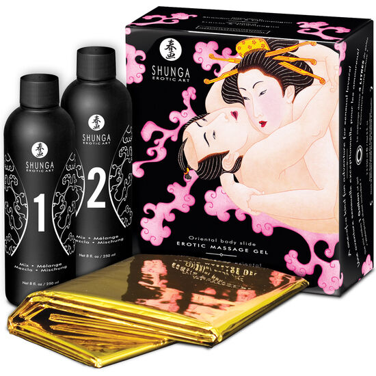 SHUNGA - GEL DE MASSAGE ÉROTIQUE CORPS À CORPS ORIENTAL FRAISE ET CAVA
