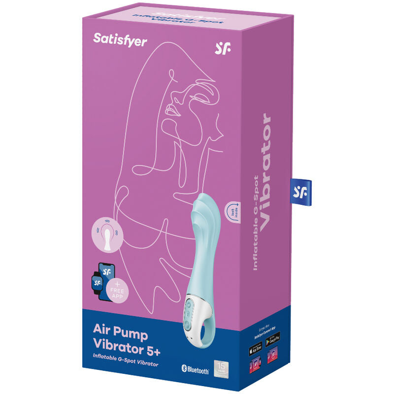 SATISFYER - VIBRATEUR À POMPE À AIR 5+ VIBRATEUR POINT G GONFLABLE APP BLEU