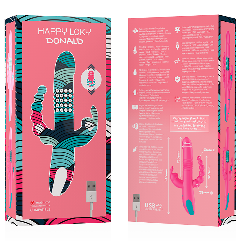 HAPPY LOKY - DONALD TRIPLE STIMULATION : ANALE, POINT G & CLITORIS + TÉLÉCOMMANDE WATCHME
