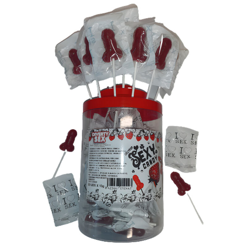 DIABLO PICANTE - 50 SUCETTES PÉNIS SAVEUR FRAISE ET CERISE 50 UNITÉS