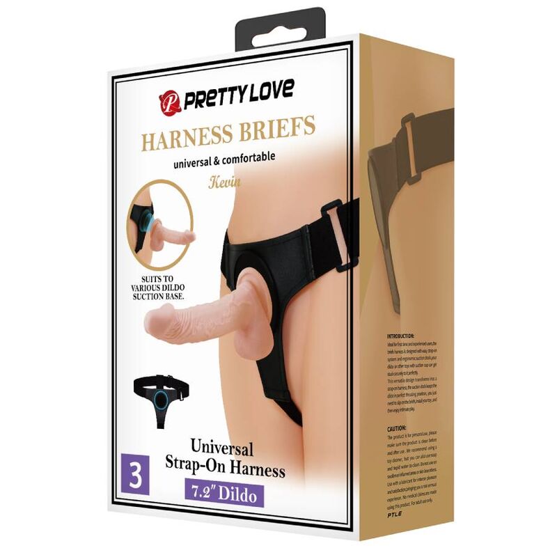 PRETTY LOVE - HARNAIS-CULOTTE HARNAIS UNIVERSEL AVEC GODEMICHET KEVIN 19 CM NATUREL
