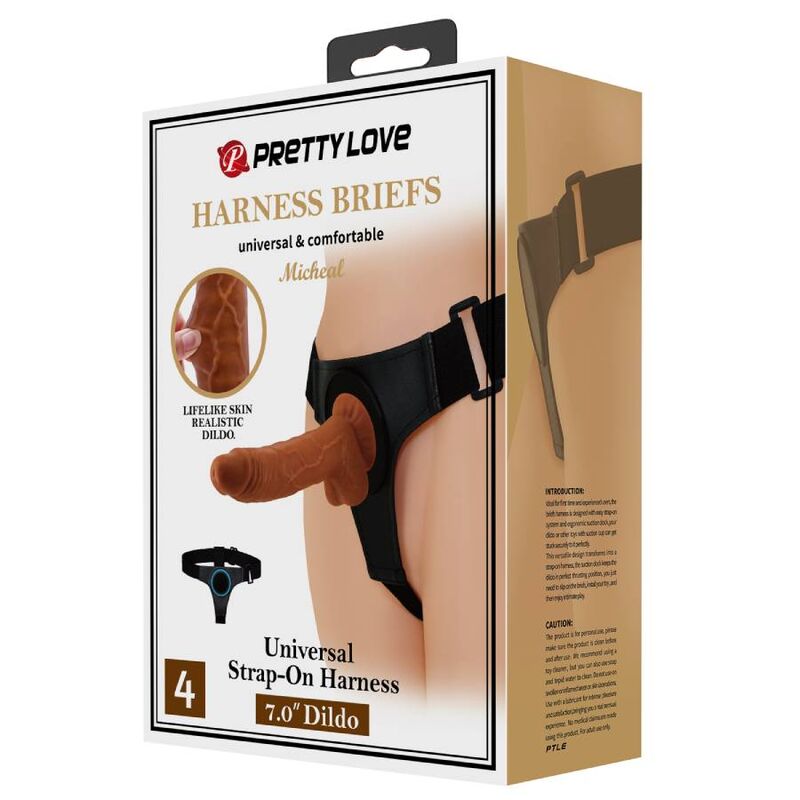 PRETTY LOVE - PANTALON À HARNAIS HARNAIS UNIVERSEL AVEC DILDO MICHAEL 20 CM NOIR