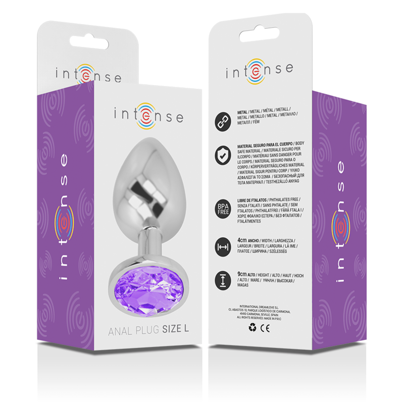 INTENSE - PLUG ANAL EN MÉTAL D'ALUMINIUM AVEC CRISTAL VIOLET, TAILLE L