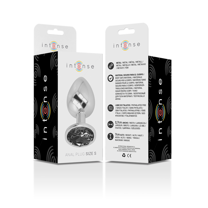 INTENSE - PLUG ANAL EN MÉTAL D'ALUMINIUM AVEC CRISTAL NOIR, TAILLE S