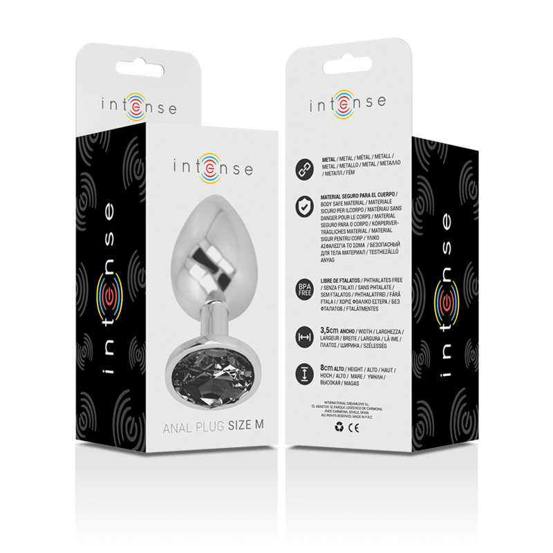 INTENSE - PLUG ANAL EN MÉTAL D'ALUMINIUM AVEC VERRE NOIR, TAILLE M