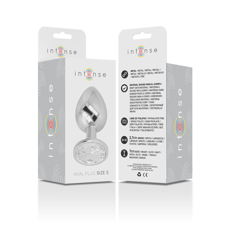 INTENSE - PLUG ANAL EN MÉTAL D'ALUMINIUM AVEC CRISTAL ARGENTÉ, TAILLE S
