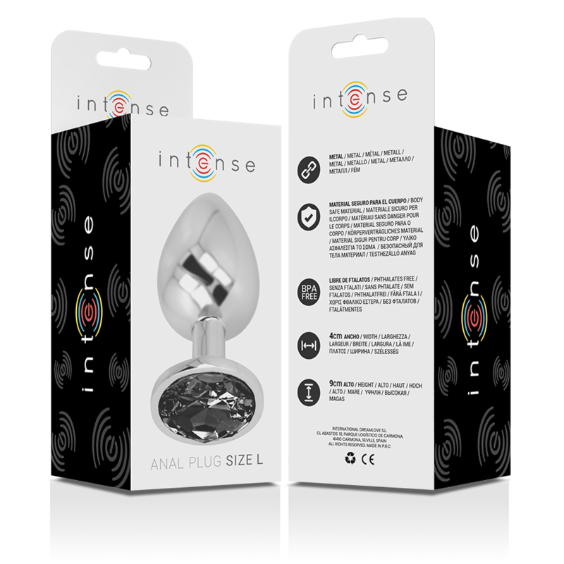 INTENSE - PLUG ANAL EN MÉTAL D'ALUMINIUM AVEC VERRE NOIR, TAILLE L