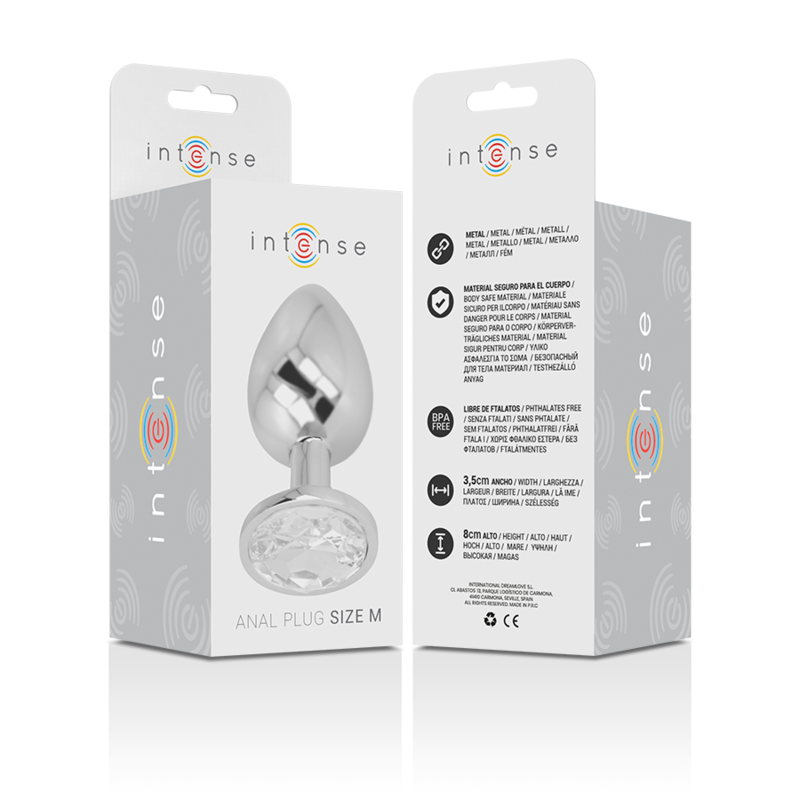 INTENSE - PLUG ANAL EN ALUMINIUM MÉTALLISÉ AVEC CRISTAL ARGENTÉ, TAILLE M