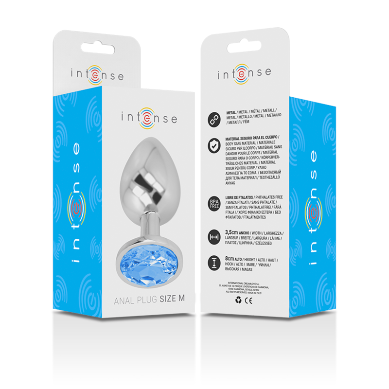 INTENSE - PLUG ANAL EN MÉTAL D'ALUMINIUM AVEC VERRE BLEU, TAILLE M