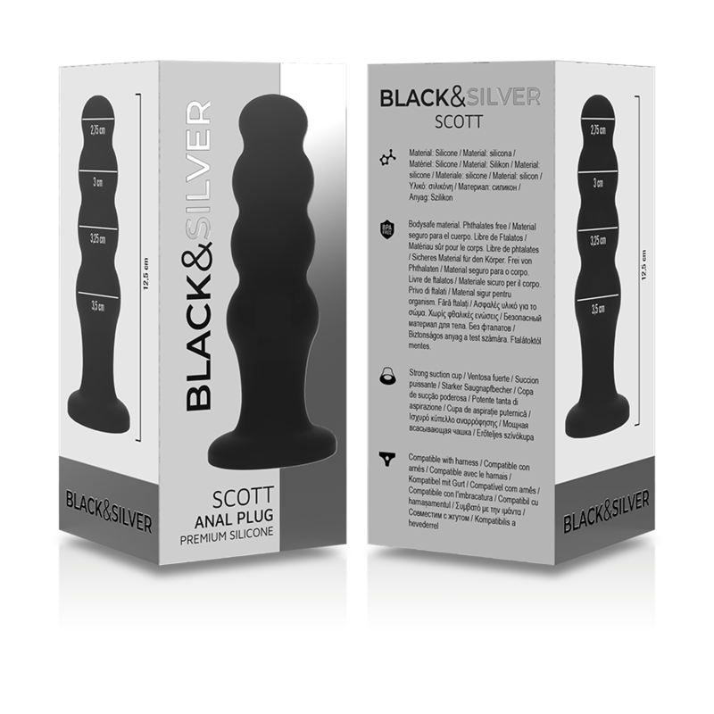 BLACK&SILVER - PLUG ANAL EN SILICONE PREMIUM SCOTT NOIR