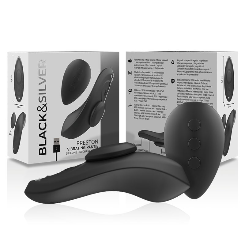 BLACK&SILVER - VIBROMASSEUR CULOTTE RECHARGEABLE SILICONE PRESTON NOIR