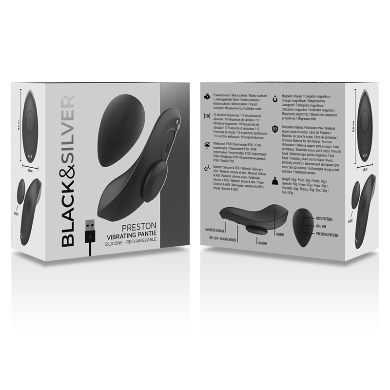 BLACK&SILVER - VIBROMASSEUR CULOTTE RECHARGEABLE SILICONE PRESTON NOIR