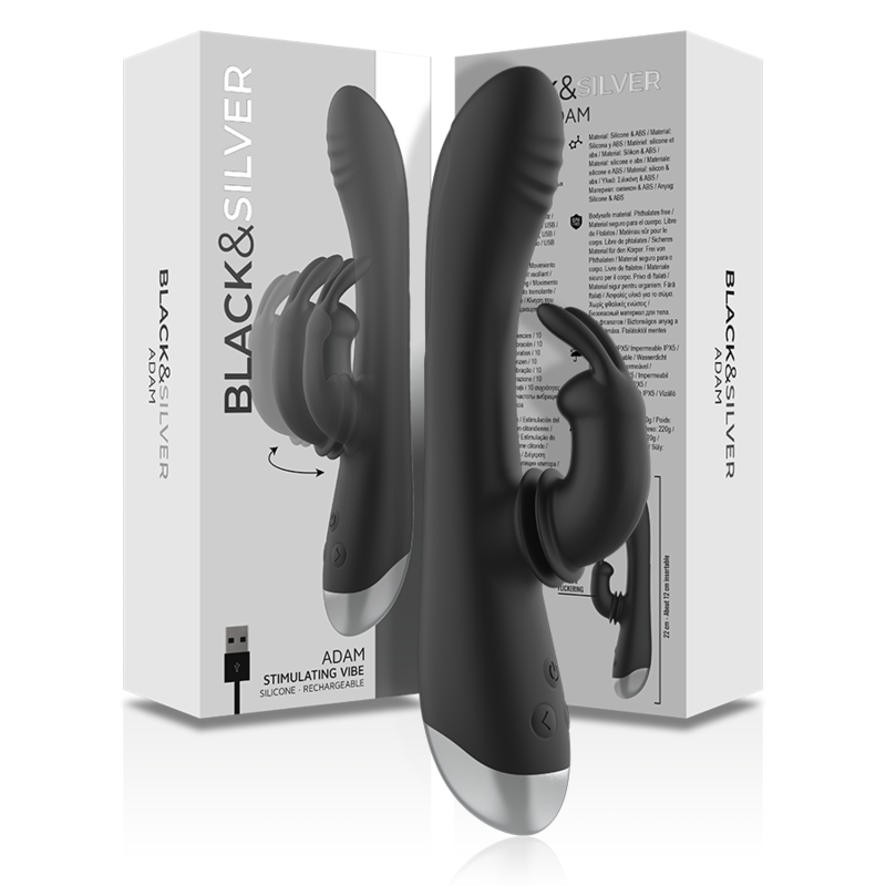 NOIR&ARGENT - STIMULATEUR LAPIN EN SILICONE RECHARGEABLE DJ. ADAM NOIR