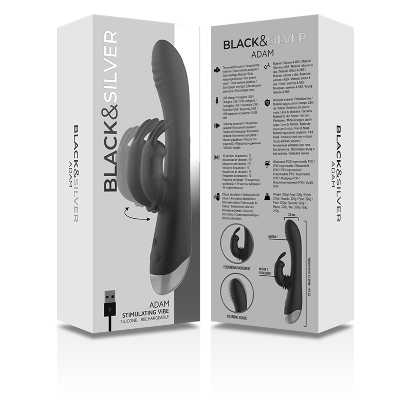 NOIR&ARGENT - STIMULATEUR LAPIN EN SILICONE RECHARGEABLE DJ. ADAM NOIR