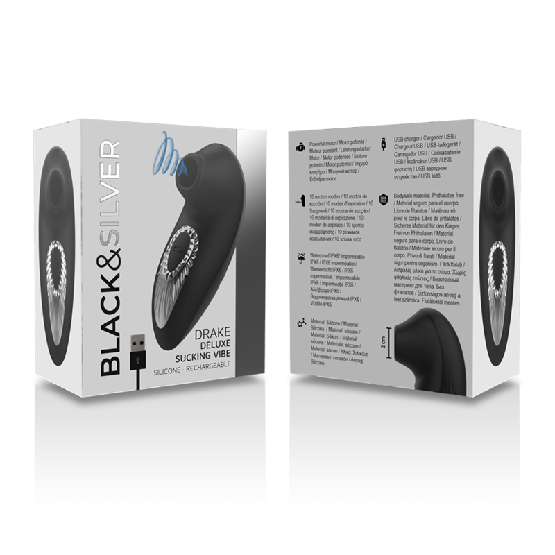 BLACK&SILVER - DRAKE DELUXE VIBREUR SUCEUR RECHARGEABLE EN SILICONE NOIR
