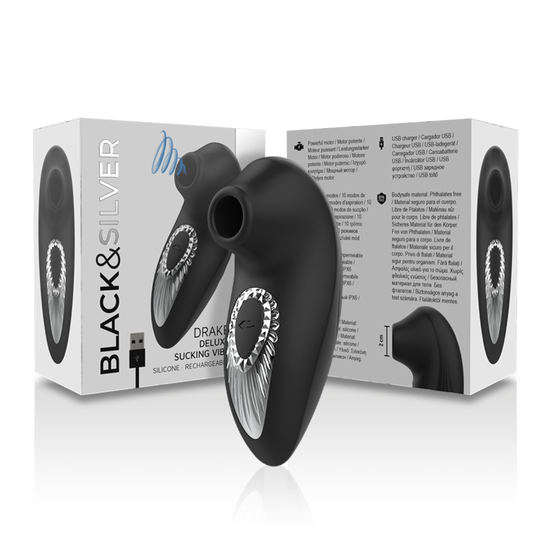 BLACK&SILVER - DRAKE DELUXE VIBREUR SUCEUR RECHARGEABLE EN SILICONE NOIR