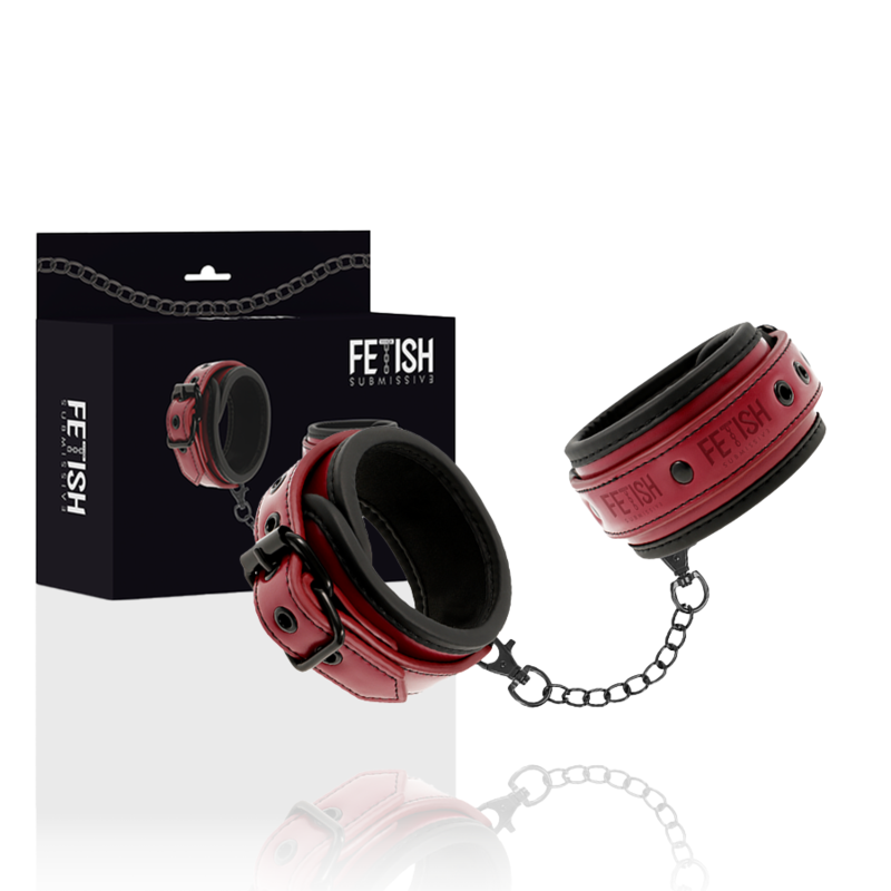 FETISH SOUMISSE CHAMBRE NOIRE - MENOTTES EN CUIR VÉGÉTALIEN DOUBLÉ DE NÉOPRÈNE