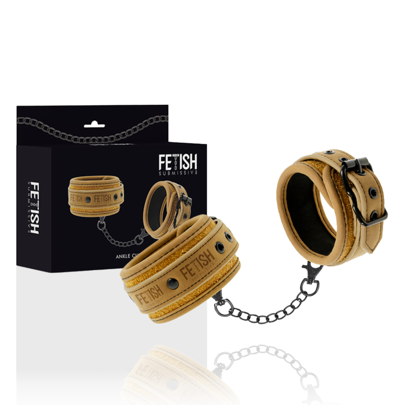 FETISH SUBMISSIVE ORIGEN - MENOTTES DE PIED EN CUIR VÉGÉTALIEN DOUBLÉ DE NÉOPRÈNE