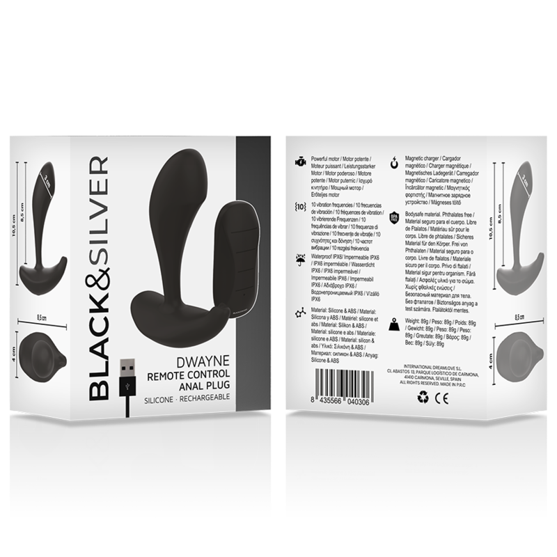 BLACK&SILVER - DWAYNE PLUG ANAL SILICONE TÉLÉCOMMANDE