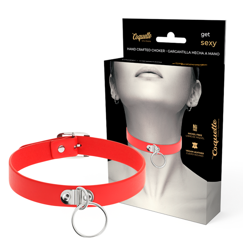 COQUETTE CHIC DESIRE - COLLIER ROUGE EN CUIR VÉGÉTALIEN ACCESSOIRE FÉTICHE POUR FEMMES