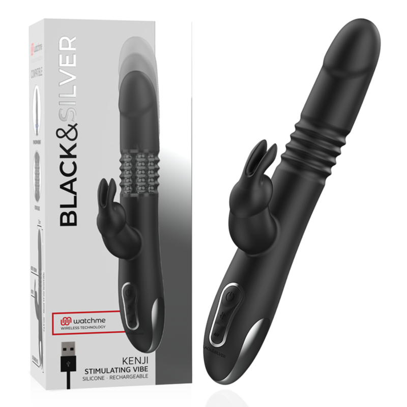 NOIR&ARGENT - VIBROMASSEUR LAPIN KENJI UP & DOWN + TÉLÉCOMMANDE WATCHME
