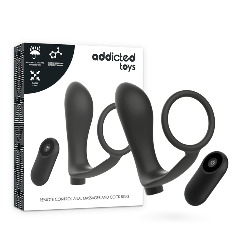 ADDICTED TOYS - ANNEAU PÉNIEN TÉLÉCOMMANDÉ PLUG ANAL NOIR RECHARGEABLE