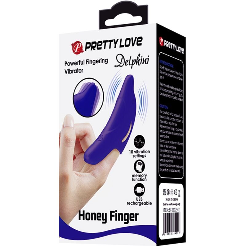PRETTY LOVE - DELPHINI STIMULATEUR DE DOIGT PUISSANT BLEU FONCÉ