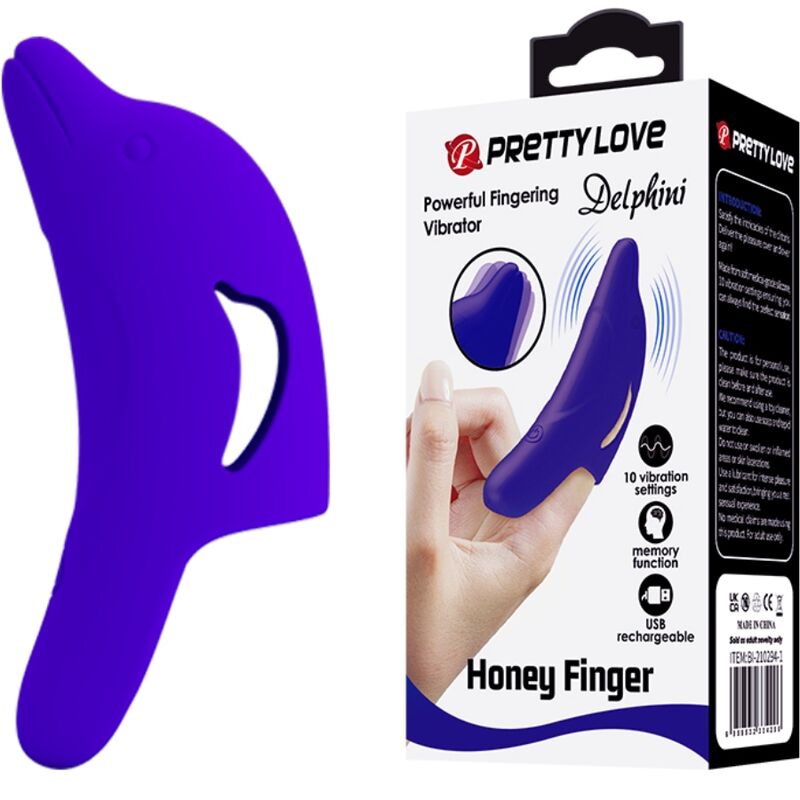 PRETTY LOVE - DELPHINI STIMULATEUR DE DOIGT PUISSANT BLEU FONCÉ