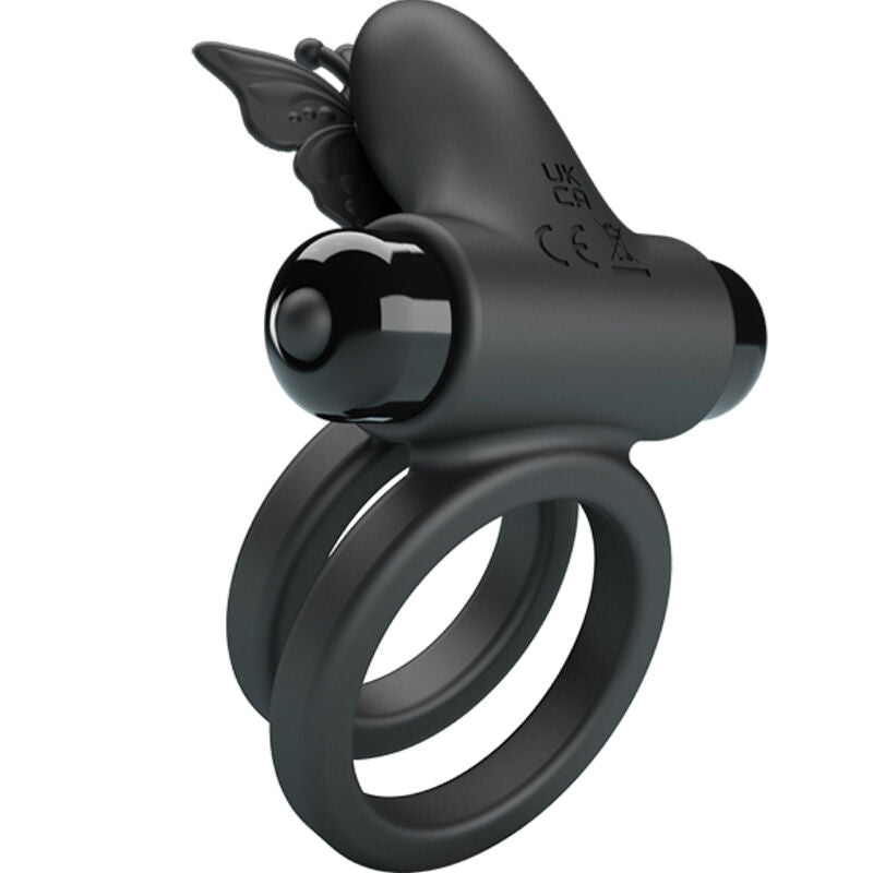 PRETTY LOVE - ANNEAU VIBRANT DOUBLE AVEC STIMULATEUR NOIR