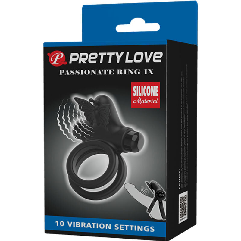 PRETTY LOVE - ANNEAU VIBRANT DOUBLE AVEC STIMULATEUR NOIR