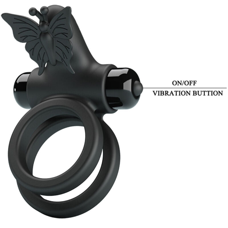 PRETTY LOVE - ANNEAU VIBRANT DOUBLE AVEC STIMULATEUR NOIR