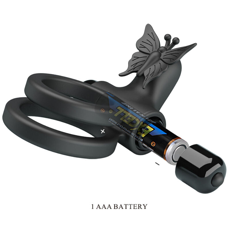 PRETTY LOVE - ANNEAU VIBRANT DOUBLE AVEC STIMULATEUR NOIR