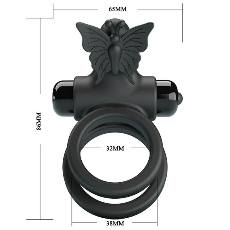 PRETTY LOVE - ANNEAU VIBRANT DOUBLE AVEC STIMULATEUR NOIR