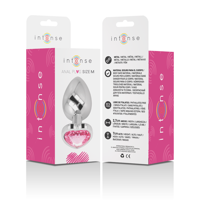 INTENSE - PLUG ANAL EN MÉTAL D'ALUMINIUM CŒUR ROSE TAILLE M