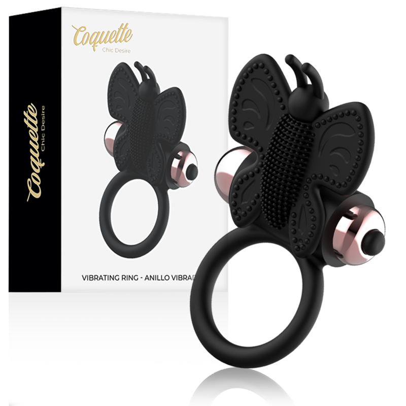 COQUETTE CHIC DESIRE - COCKRING PAPILLON AVEC VIBRATEUR NOIR/OR