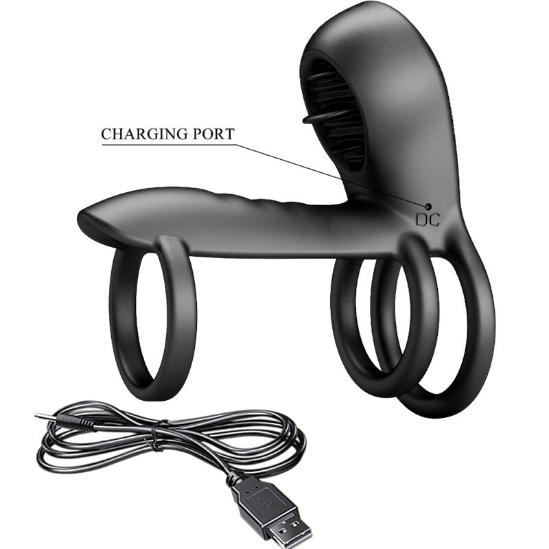 PRETTY LOVE - JAMMY GAINE DE PÉNIS 12 VIBRATIONS AVEC LANGUE EN SILICONE RECHARGEABLE
