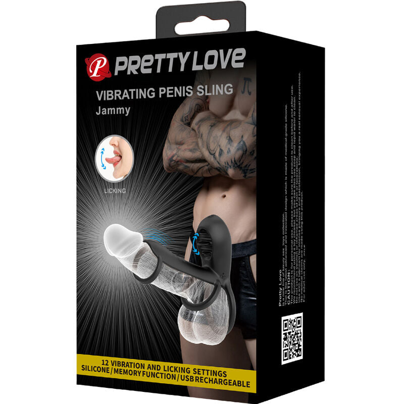 PRETTY LOVE - JAMMY GAINE DE PÉNIS 12 VIBRATIONS AVEC LANGUE EN SILICONE RECHARGEABLE