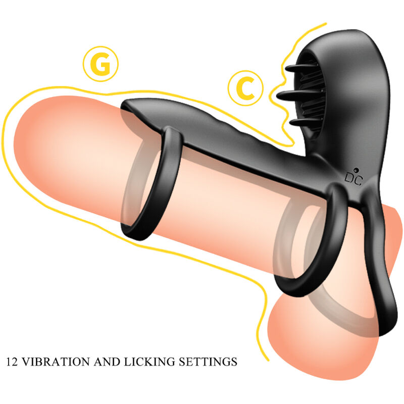 PRETTY LOVE - JAMMY GAINE DE PÉNIS 12 VIBRATIONS AVEC LANGUE EN SILICONE RECHARGEABLE