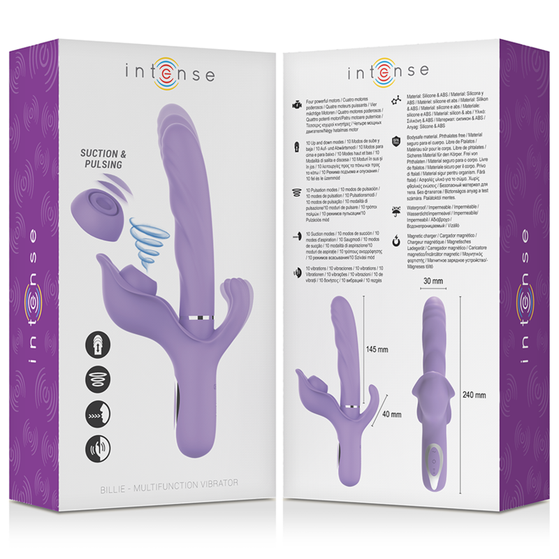 INTENSE - BILLIE VIBREUR STIMULATEUR RECHARGEABLE MULTIFONCTIONNEL AVEC BOUTON POUSSOIR VIOLET